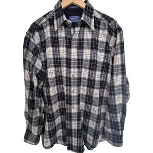 Pendleton Wool Flannel Shirt Mens Large Black Plaid Made In USA